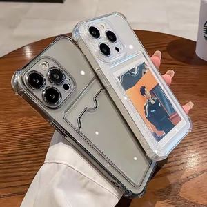 Funda de teléfono transparente con ranura para tarjeta para iPhone 16E 16 15 14 13 12 11 Pro Max Plus X XR Clear Wallet Funda blanda a prueba de golpes - Product Image 3
