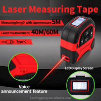 Ruban à mesurer numérique intelligent 2-en-1 Keming Patent Factory, vente directe, 5 m de ruban en acier et 40 m de ruban laser avec poignée en caoutchouc