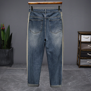 Logotipo personalizado de gama alta para hombre casual americano retro Harajuku Street jeans diseño de rayas Pantalones rectos de pierna ancha moda suelta - Product Image 2