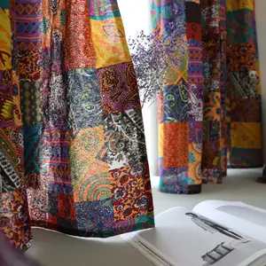 Sunny Home-cortina semiopaca de algodón y lino, estilo étnico, Retro, bohemio