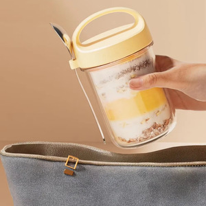Vaso de vidrio para avena nocturna de 430 ml con tapa y cuchara, recipiente hermético para alimentos, taza portátil para desayuno, cereales, leche, ensalada, yogur, artículo de cocina - Product Image 2