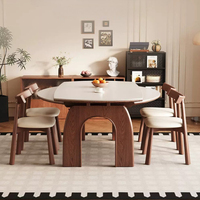 Table à manger en bois massif de style français avec plateau en granit - luxueuse, moderne, minimaliste, extensible, double fonction ronde et carrée