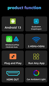 Boîtier AI de haute qualité, adaptateur sans fil CarPlay et Android Auto, prise en charge vidéo 4K, compatible avec CarPlay et Android Auto d'origine, 8 Go de RAM + 128 Go - Product Image 5
