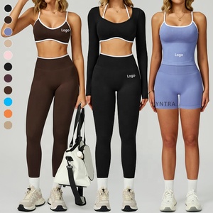 Tuta da ginnastica da donna per allenamento Fitness a manica <span class=keywords><strong>lunga</strong></span> da ginnastica da corsa abbigliamento sportivo reggiseno canottiera Leggings Shorts Set sportivo - Product Image 1