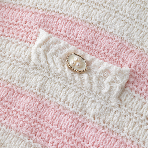 <span class=keywords><strong>Cardigan</strong></span> maglione lavorato a maglia personalizzata con scollo a V in <span class=keywords><strong>cotone</strong></span> 100 cavo a righe rosa e bianche - Product Image 3