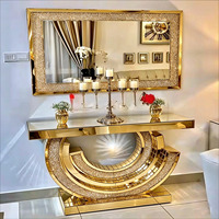 Console Moderne Miroir en MDF et Verre, Meuble Décoratif pour Entrée, Couloir et Salon