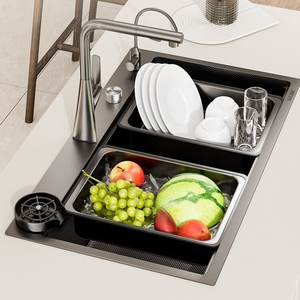 Fregadero de Cocina Grande de Acero Inoxidable 304 con Desagüe Izquierdo y Recolector de Residuos, Fácil de Limpiar - Product Image 2