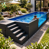 Piscine extérieure haut de gamme en fibre de verre de style conteneur avec fenêtre latérale large et escalier d'accès pour les complexes hôteliers