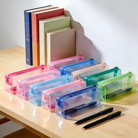 Étui à crayons en PVC transparent personnalisé en usine, étanche, avec fermeture éclair, pour fournitures scolaires, sac de rangement en plastique, trousse à crayons mignonne Kawaii pour garçons
