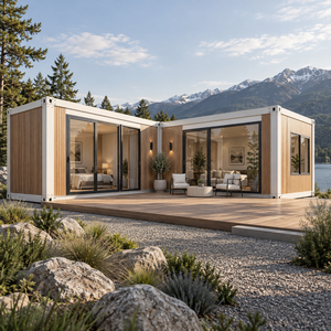 Casa Contenedor Moderna Minimalista con Paredes de Vidrio y Terraza de Madera, Diseño de Espacio de Vida Rectangular - Product Image 4