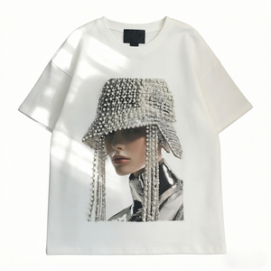 Camiseta de Gran Tamaño para Hombre, de Algodón y Fibra de Bambú, con Estampado Digital, Manga Corta, Cuello Redondo, Estilo Holgado, Ropa Urbana - Product Image 1