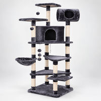 Arbre à chat en sisal gris avec tunnel surélevé, condo fermé et hamac latéral