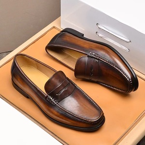 Mocassins pour hommes en cuir véritable à bout rond, respirants, avec semelle extérieure en caoutchouc et semelle intermédiaire en EVA, solides, toutes saisons, chaussures décontractées et habillées - Product Image 3