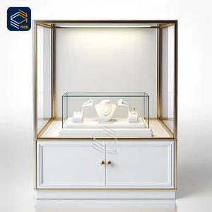Elegante Display in vetro vetrina cornice in oro Base bianca con più scaffali gioielli vendita al dettaglio del prodotto espositore - Product Image 2