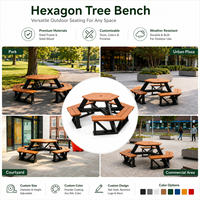 Ensemble de table de pique-nique hexagonale d'extérieur avec bancs intégrés, structure en métal noir robuste, mobilier de jardin pour parc, école