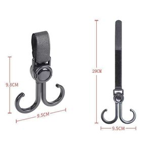 Ganchos universales para cochecito, doble gancho giratorio de plástico negro para accesorios de almacenamiento de bolsas de cochecito de bebé - Product Image 2