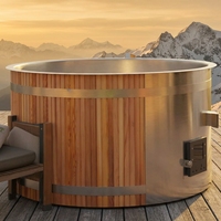 Bain à remous extérieur au design industriel moderne, en bois de cèdre, chauffé au bois, 10 jets, écologique, marque Naiya, certifié SAA, pour hôtel et salle de bain
