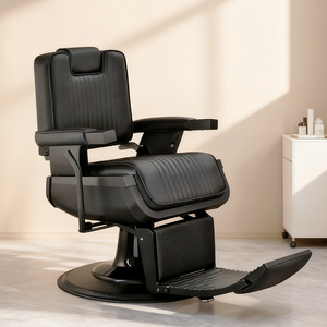 Fauteuil de coiffure inclinable haut de gamme entièrement noir avec pompe hydraulique et rotation, chaise de rasage moderne pour salon de barbier - Product Image 1