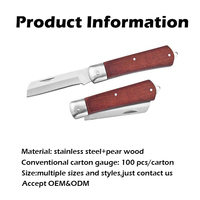 Couteau de greffage et d'élagage pliable et flexible pour jardinage, avec manche en bois, couteau de poche pliant pour greffage et bouturage