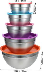 Wholesale Wholesale Stainless Steel Silicone Antiskid Basin <b>Colorful</b> Kitchen <b>Mixing</b> Salad <b>Bowls</b> Set With Airtight Lids - Product Image 4