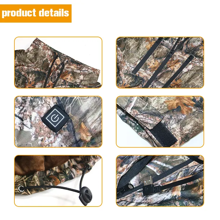 Camouflage Heated Jacket 5V Battery Power Heated Jacket for Men's 5 Hunting electric jacket for Sports