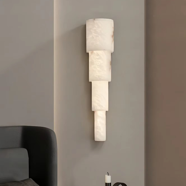 Structural Minimalist Marble Lamp Tiered Stack Design Soft Ambient Light for Living Room Hotel Corridor Alabaster Wall Lamp