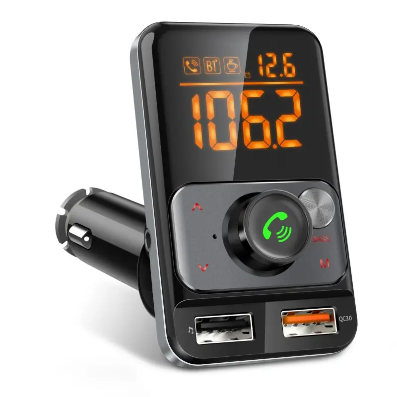 FM Transmitter Car Quick Charger For Phone with LCD Bluetooth 5.0 Car Kit Audio MP3 Player 5A Fast Charging Charger FM Modulator