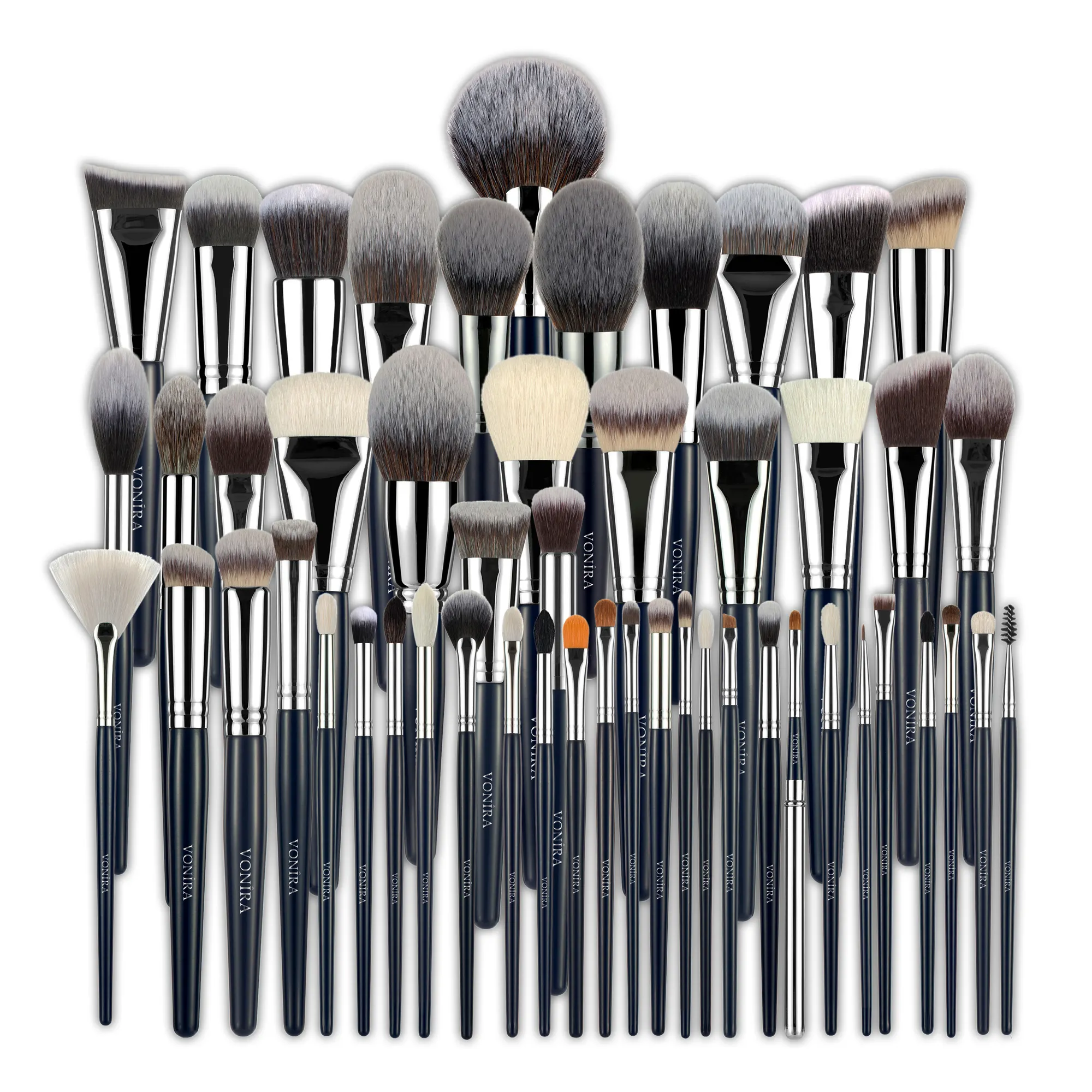 Vonira Luxury Complete 52 Stück Profession elles Make-up Pinsel Set Private Label Benutzer definiertes Logo Blaue Make-up Pinsel Mit Messing Ferrule