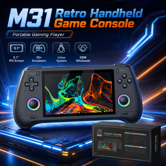 M31 Retro Handheld Game Console 5.1'' IPS Screen Built-in 20,000+ Games Dual Joysticks Portable Gaming Player Factory Wholesale