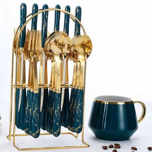 Stock Stainless Steel 24-Piece Rack PP Handle Knife Fork Spoon Gift Box Western Food Nordic Style Cutlery Set SS 410 - Product Image 2