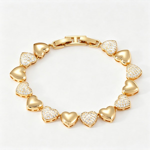 Heart Shaped <b>Bracelet</b> 18k Gold Plated Copper With Diamonds And Zircon Adjustable For Women Anniversary Jewelry - Product Image 4
