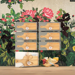Lot de 6 <span class=keywords><strong>mini</strong></span>-planches à charcuterie en bois avec couteaux à tartiner pour servir la pizza, présentées dans des boîtes cadeaux élégantes – Planches de service en gros - Product Image 4
