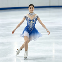 Robe de patinage artistique bleue et blanche, sans manches, en tissu maillé avec strass, pour enfants et adultes, compétition, performance sur glace