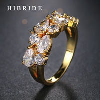 HIBRIDE classique goutte d'eau CZ femmes anneaux de mariage Zircon 3 broches réglage bague de fiançailles dames fête cadeaux QSP0010-128