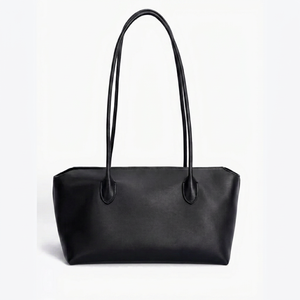 Sac fourre-tout en cuir véritable noir pour femme, sac à main à bandoulière avec fermeture éclair, grande capacité, résistant à l'eau, pour le shopping et les voyages - Product Image 1