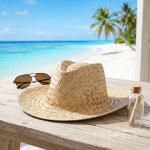 Sombrero de Sol de Paja Natural Tejida Calada de 57 cm, Talla Personalizada OEM, Ala Extragrande de 14 cm, Protección UV, Ropa de Playa, Venta al por Mayor de Fábrica - Product Image 1