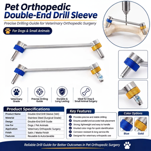 Double-End Surgical <b>Drill</b> <b>Guide</b> Sleeve Set With Blue And Gold Knobs For Orthopedic Procedures - Product Image 6