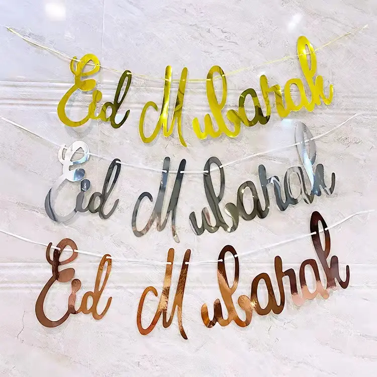 Cursive Eid Mubarak ornamenti decorazione per feste specchio in oro rosa carta zigolo Banner bandiera ghirlanda Ramadan Mubarak forniture per feste