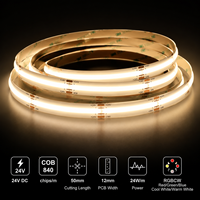 Tira de Luz LED COB RGBCW, 840 LED/m, Alta Densidad, 24 V, 12 mm, 24 W/m, Cinta LED Flexible, Cortable cada 50 mm, Tira LED RGB+CCT