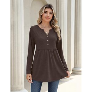 Chemisier à manches longues et col en V pour femmes, coupe ample, haut plissé en tricot, style bohème, tenue de tous les jours - Product Image 2