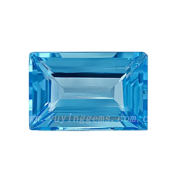 青い長方形の形のエメラルドカット合成トルマリン宝石