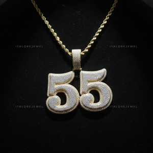 Collar con Colgante de Número 55 en Oro, Cadena de Cuerda, Plata de Ley 925, Moissanita, Letra del Alfabeto, Chapado en Oro, Joyería Elegante, Regalo - Product Image 3