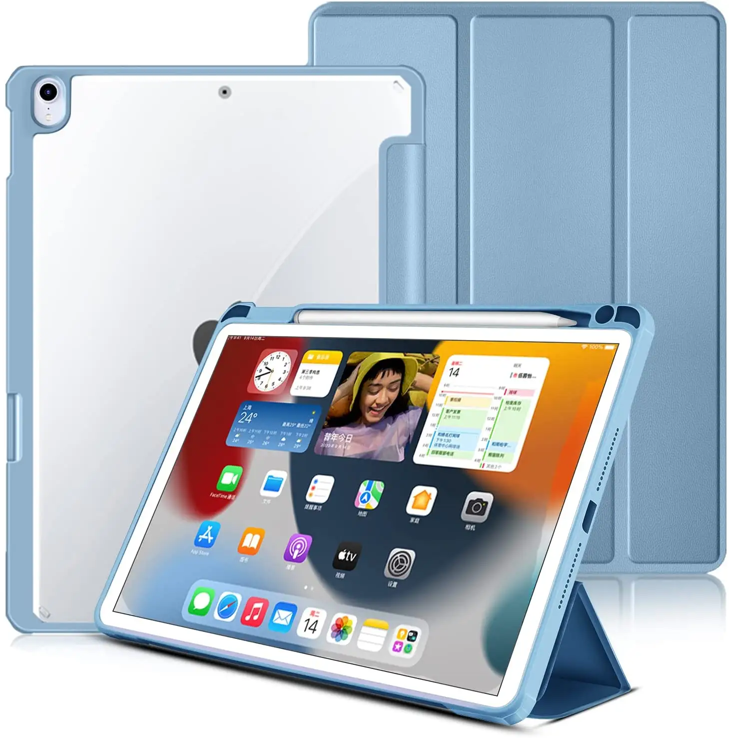 Pu Lederen Hoesje Voor Ipad 10.2 Schokbestendige Harde Pc Rug Voor Ipad 7e 8e 9e 10.2 Case Cover Met Potloodhouder