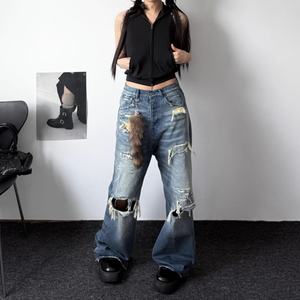 Wholesale Distressed Washed & Frayed Baggy <b>Jeans</b> <b>High</b> Street <b>Jeans</b> for <b>Men</b> <b>High</b> <b>Waist</b> Casual Long Pants Stock <b>Jeans</b> for <b>Men</b> - Product Image 6