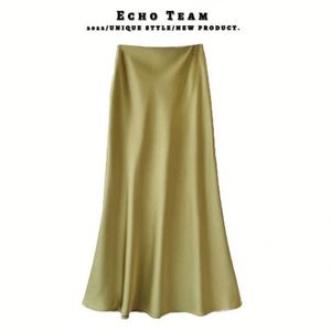 <span class=keywords><strong>Jupe</strong></span> <span class=keywords><strong>mi</strong></span>-<span class=keywords><strong>longue</strong></span> amincissante taille haute pour femme en <span class=keywords><strong>satin</strong></span> d'acétate, coupe sirène, drapée, printemps et été - Product Image 3