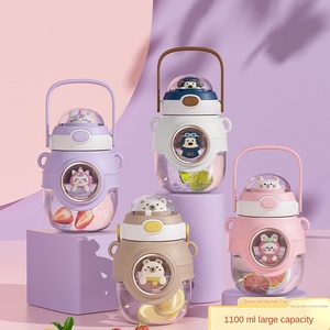 Taza de agua de vientre grande para niños, creativa y bonita, taza de plástico de alta belleza para niñas, taza de paja de verano para estudiantes rojos de red portátil - Product Image 2