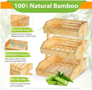Cucina cesto di <span class=keywords><strong>frutta</strong></span> di bambù bancone cucina 3 strati scatola di conservazione della <span class=keywords><strong>frutta</strong></span> grande porta <span class=keywords><strong>frutta</strong></span> con 2 ganci a banana - Product Image 2