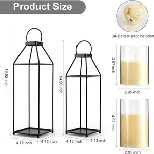 Lanterne à bougie minimaliste en fer noir, décoration géométrique pour la maison, décoration de Noël, lampe de jardin extérieure - Product Image 4