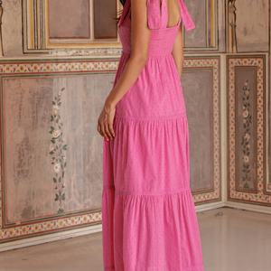 เดรสยาวผู้หญิงลายแจ็คการ์ดแบบผูกโบว์หวานๆ สไตล์ฤดูร้อน  ขายส่งจากโรงงาน ดีไซน์หรูหราพร้อมสายรัดอก - Product Image 4