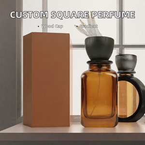 Vente en gros de flacons de parfum en verre carrés vides de couleur ambre de 30 ml, 50 ml, 100 ml avec couvercle en bois pour le stockage de faux cils et de mascara - Product Image 2